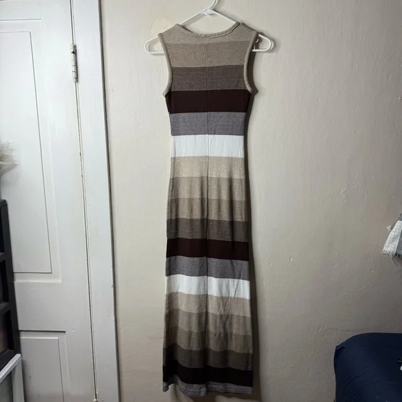 Vintage Street Code Brown Striped Ribbed Tank Sweater Dress Y2K Bodycon - Picture 5 of 6